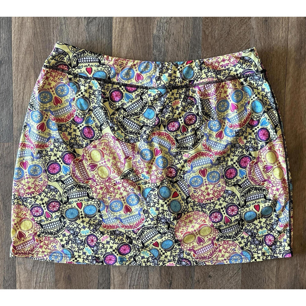 Sugar Skull Multicolor Skirt/Short Athletic Skort Cellphone Pocket XL